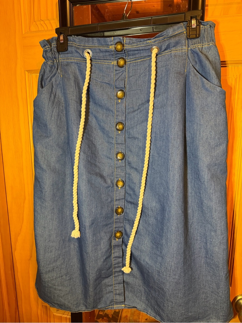 Live 4 Truth Denim Button-Front Midi Skirt with Cream Rope Tie